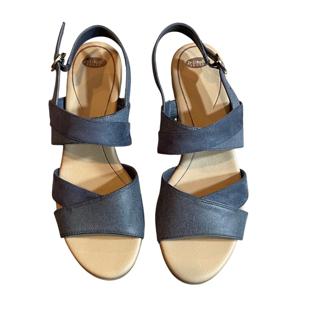 Dr. Scholls Grace Navy Blue Wedge Sandals Womens 10M Slingback Comfort Shoes